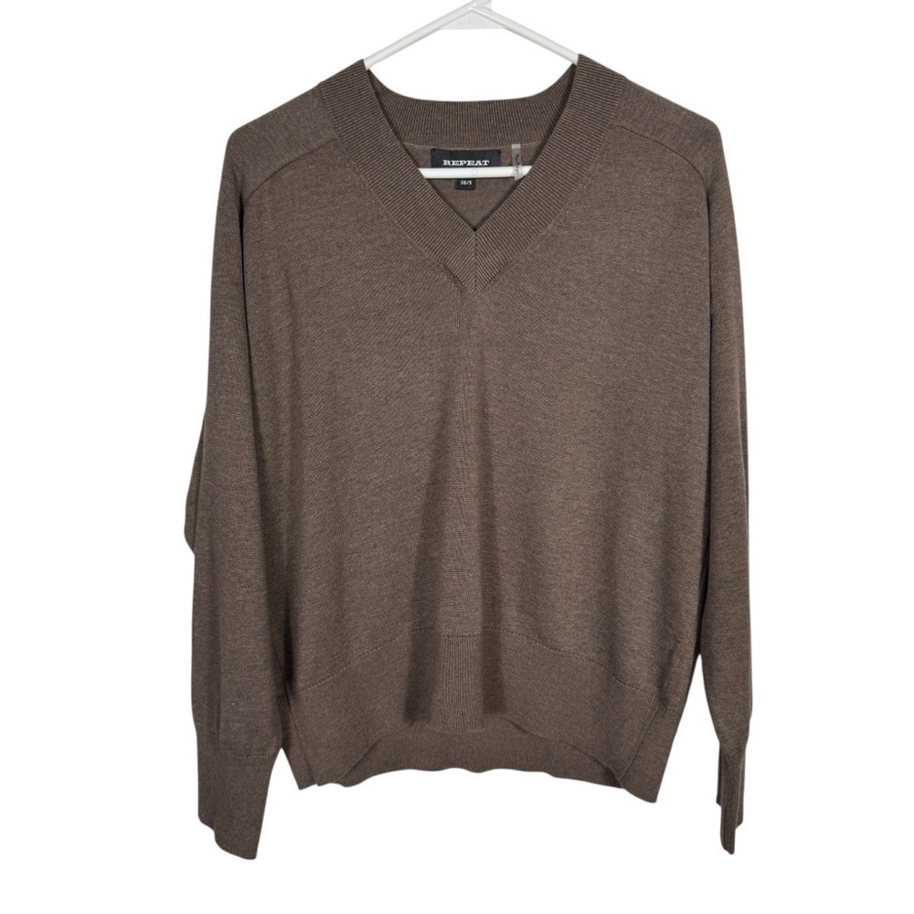 REPEAT Brown V-Neck Sweater, Size 38/S
